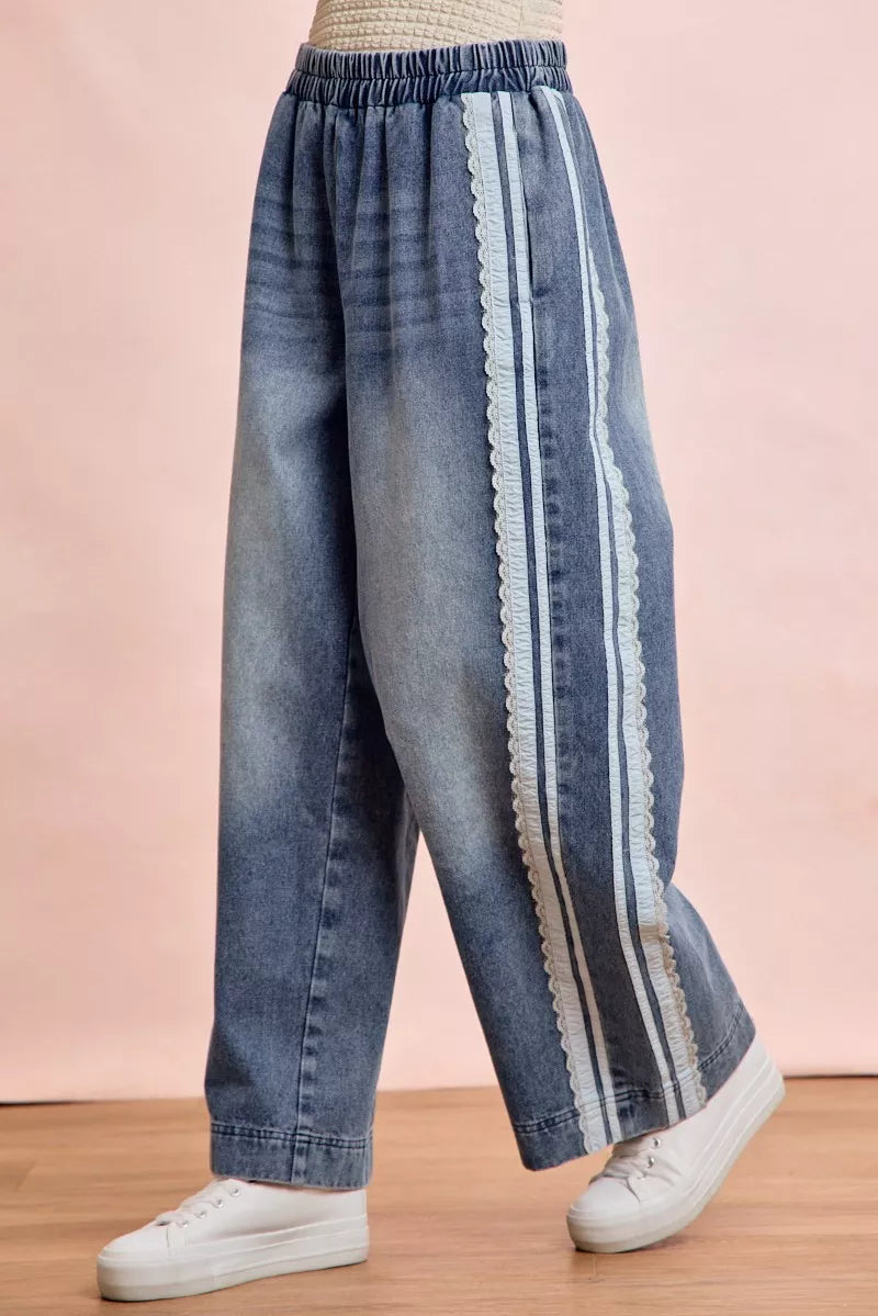 BIBI Washed Lace Contrast Sided Jeans on Simply Obsessed