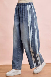 BIBI Washed Lace Contrast Sided Jeans on Simply Obsessed