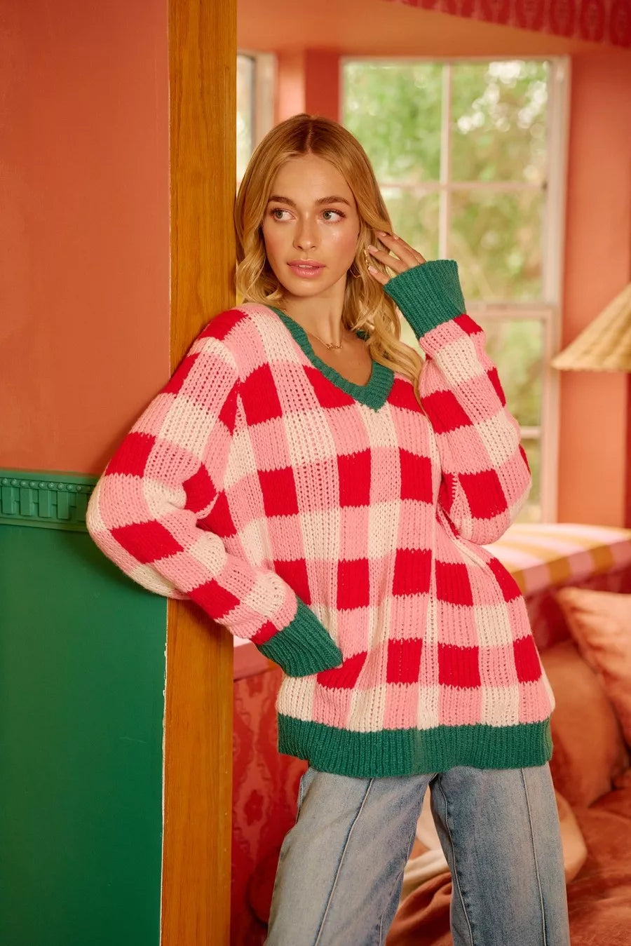 BiBi Christmas Theme Checker Board Sweater on Simply Obsessed