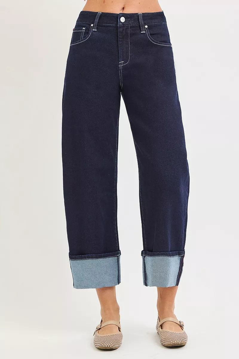 RISEN Slouchy Crop Barrel Cuffed Hem Jeans on Simply Obsessed