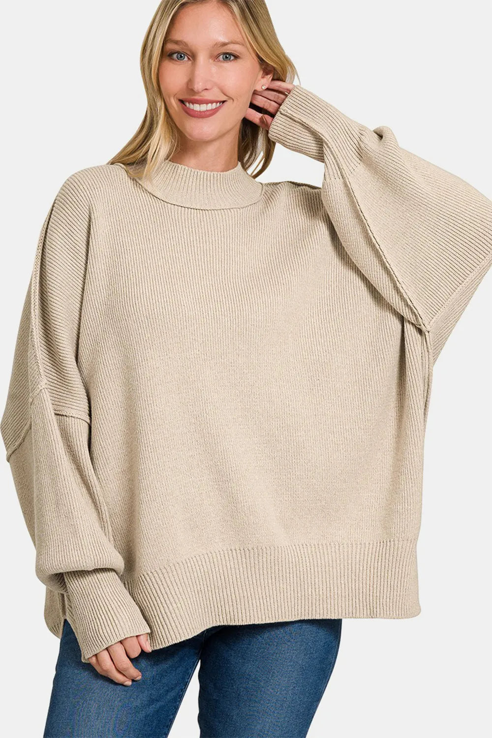 ZENANA Side Sit Oversize Sweater on Simply Obsessed
