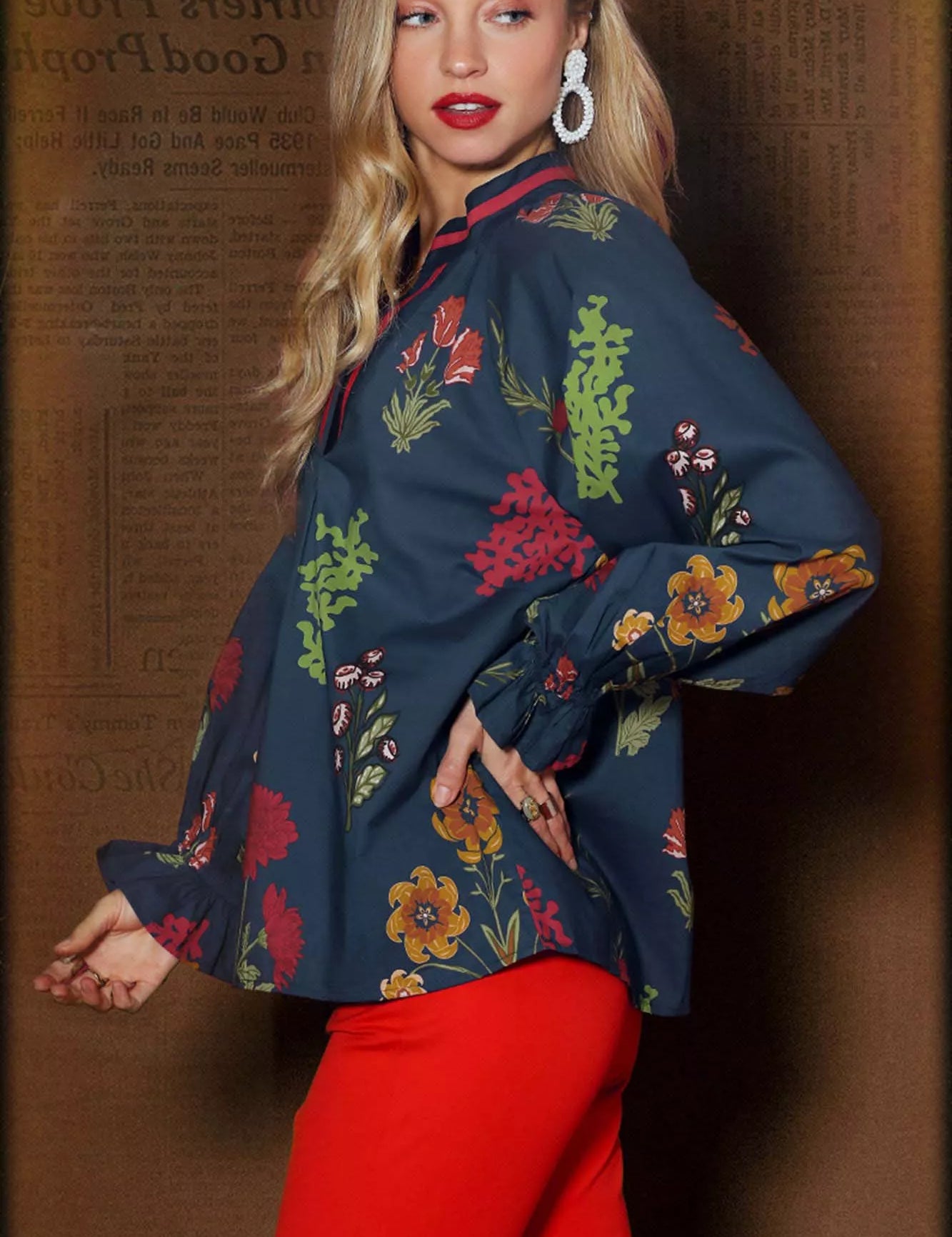 UMGEE Floral Print Flounce Sleeve Blouse on Simply Obsessed