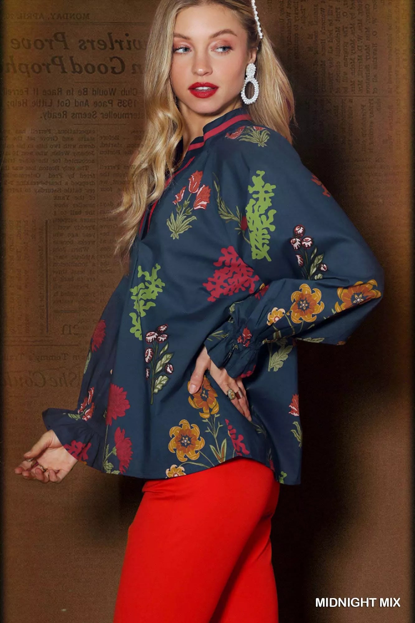 UMGEE Floral Print Flounce Sleeve Blouse on Simply Obsessed