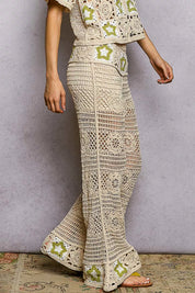 POL Openwork Crochet Flare Pants with Contrast Star on Simply Obsessed
