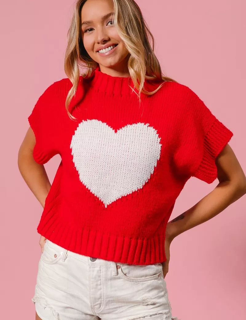 BIBI Rib Banded Heart Pattern Valentines Sweater on Simply Obsessed