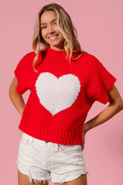 BIBI Rib Banded Heart Pattern Valentines Sweater on Simply Obsessed