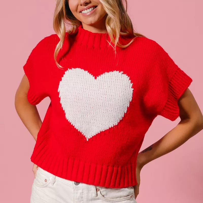 BIBI Rib Banded Heart Pattern Valentines Sweater on Simply Obsessed