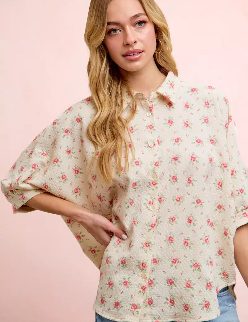 BiBi Flower Printed Short Dolman Blouse Top on Simply Obsessed