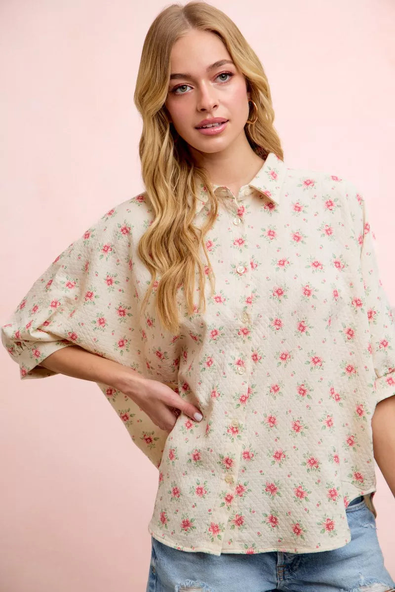 BiBi Flower Printed Short Dolman Blouse Top on Simply Obsessed