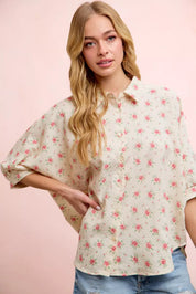 BiBi Flower Printed Short Dolman Blouse Top on Simply Obsessed