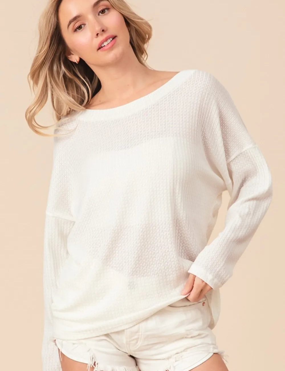 BiBi Waffled Backless Drawstring T-Shirt on Simply Obsessed