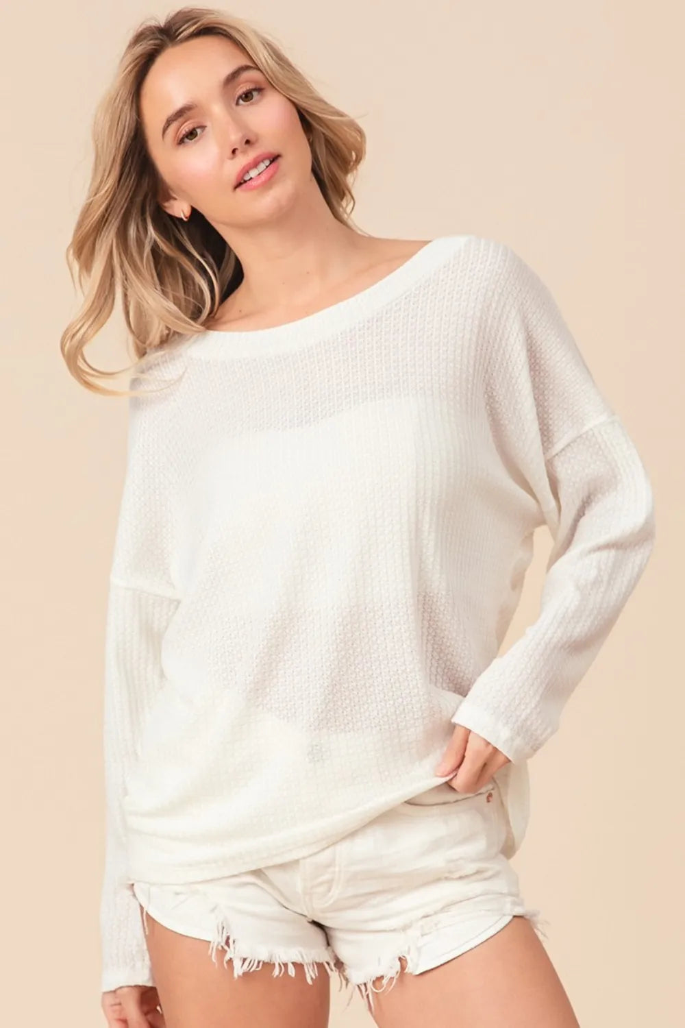 BiBi Waffled Backless Drawstring T-Shirt on Simply Obsessed