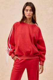 BIBI Side Lined Bow Details Fleece Sweatshirt on Simply Obsessed