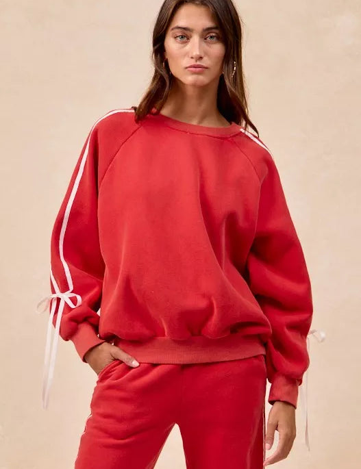 BIBI Side Lined Bow Details Fleece Sweatshirt on Simply Obsessed