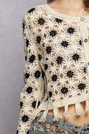 POL Openwork Floral Crochet Cardigan with Tassel Hem on Simply Obsessed