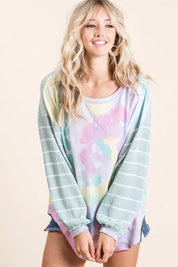 BIBI Tie Dye Terry Top with Wide Stripe Thermal Waffle **LA DEAL** on Simply Obsessed