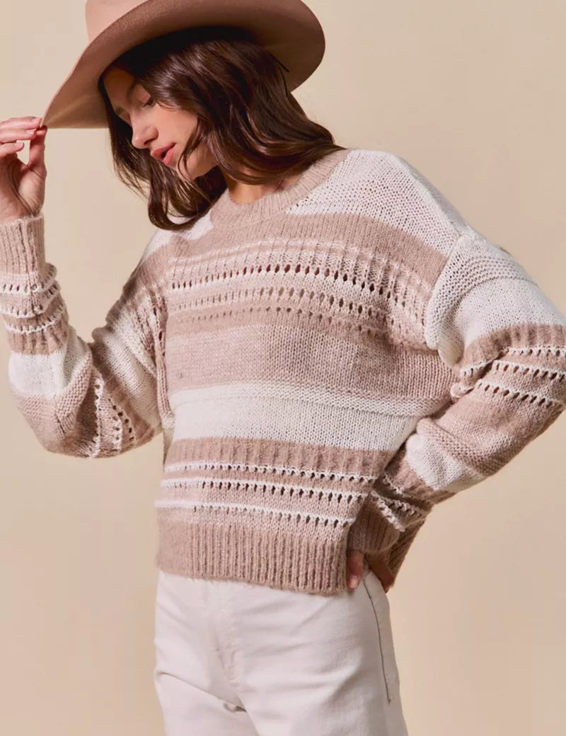 SO ME Variegated Stripe Textured Loose Fit Sweater on Simply Obsessed
