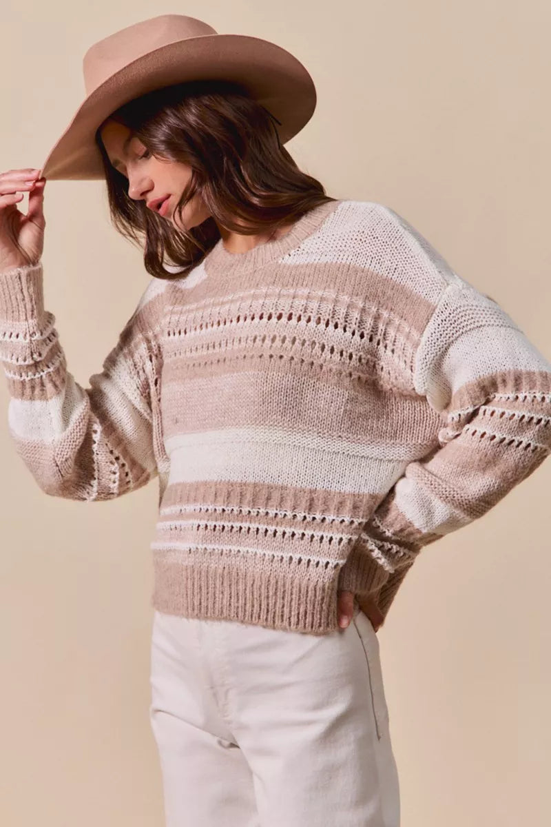 SO ME Variegated Stripe Textured Loose Fit Sweater on Simply Obsessed