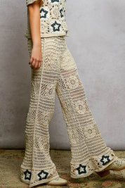POL Openwork Crochet Flare Pants with Contrast Star on Simply Obsessed