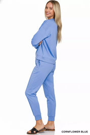 Zenana Scuba Mock Neck Sweatshirt and Joggers Set on Simply Obsessed