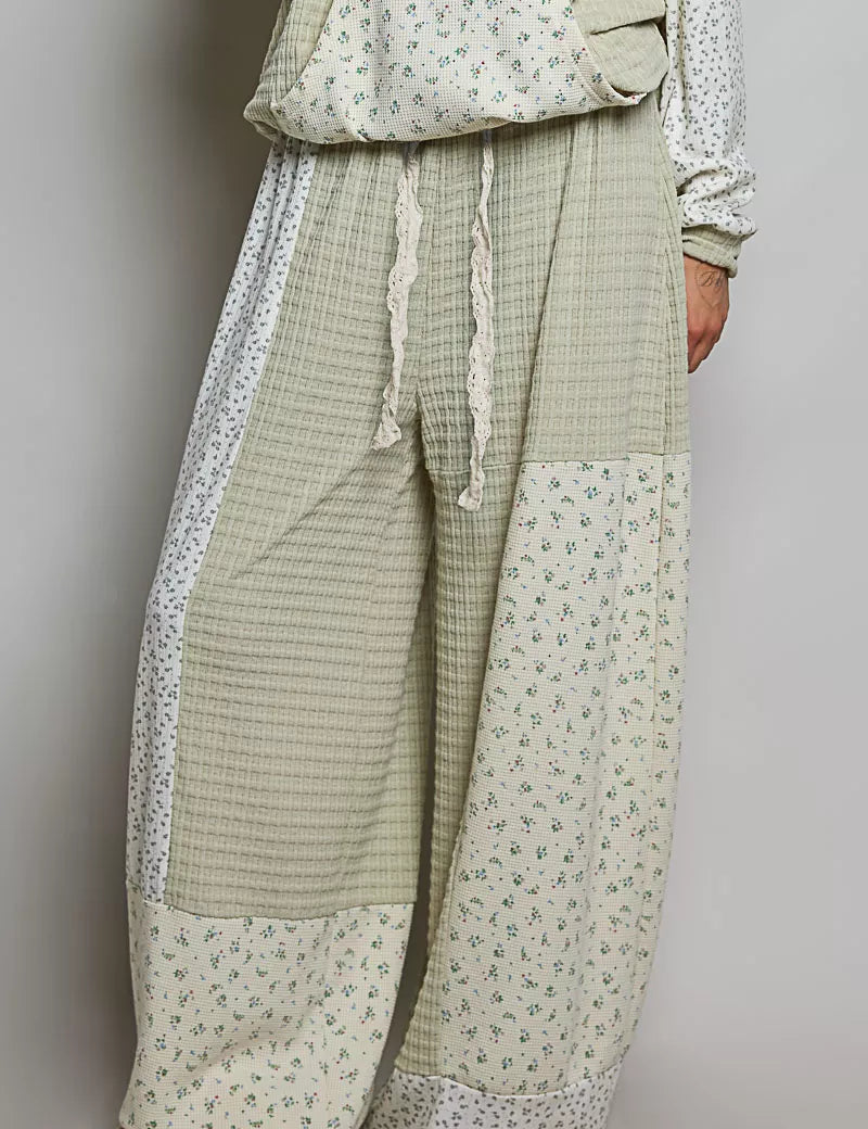 POL Patchwork Mixed Knit Wide Leg Pants on Simply Obsessed