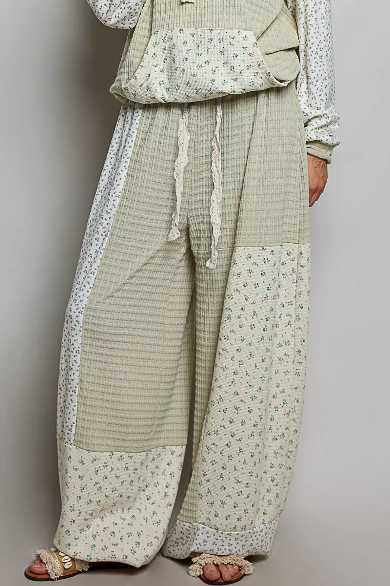 POL Patchwork Mixed Knit Wide Leg Pants on Simply Obsessed