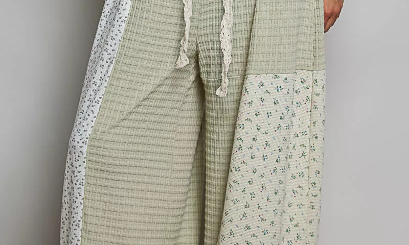 POL Patchwork Mixed Knit Wide Leg Pants on Simply Obsessed