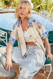 POL Lace Patch Floral Half Sleeve Shacket on Simply Obsessed