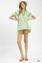 UMGEE Gingham Lace Trim Top on Simply Obsessed