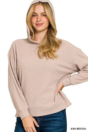 Zenana Ribbed Long Sleeve Hoodie on Simply Obsessed