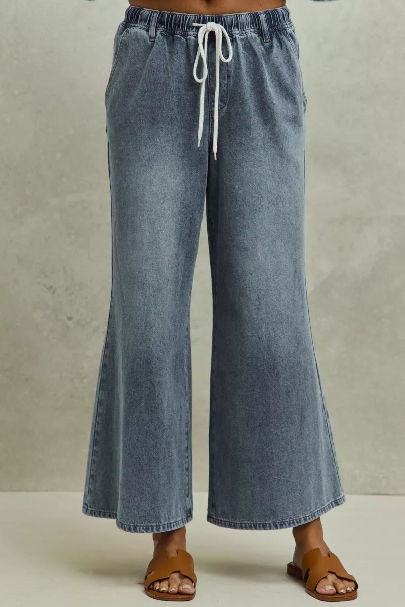 SO ME Mid Rise Elastic Waist Flare Denim Jeans on Simply Obsessed