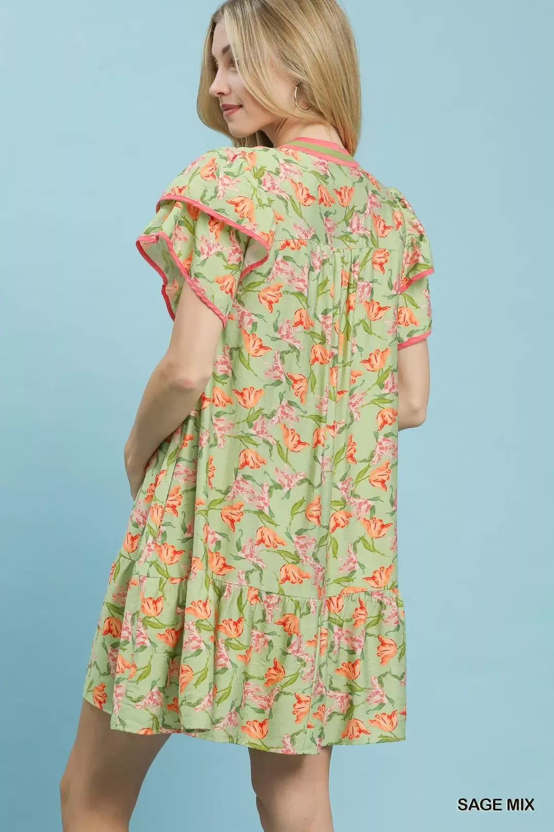 UMGEE Floral Flutter Sleeve Tiered Dress on Simply Obsessed