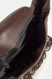 Fame Rivet Trim Suede Fringe Shoulder Bag on Simply Obsessed