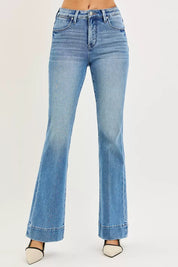 RISEN Tummy Control 4 Way Stretch Mid Rise Flare Jeans on Simply Obsessed