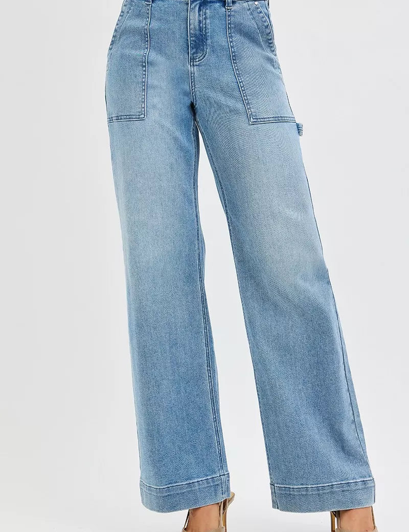RISEN Full Size High Rise Straight Leg Jeans with Front Pockets Plus Size on Simply Obsessed