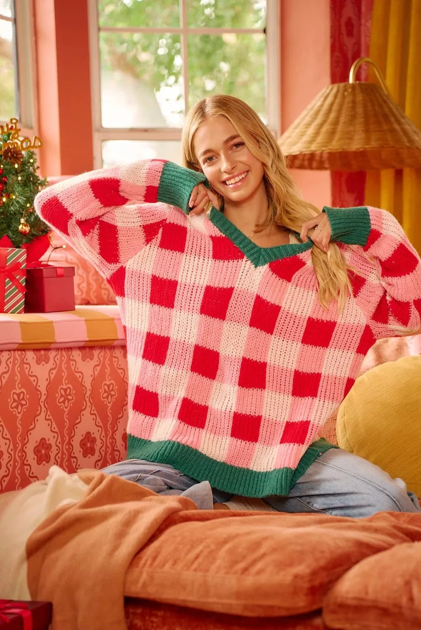 BiBi Christmas Theme Checker Board Sweater on Simply Obsessed