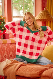 BiBi Christmas Theme Checker Board Sweater on Simply Obsessed
