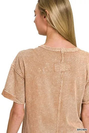 ZENANA Halo Snow Washed Exposed Seam Top & Shorts Set on Simply Obsessed