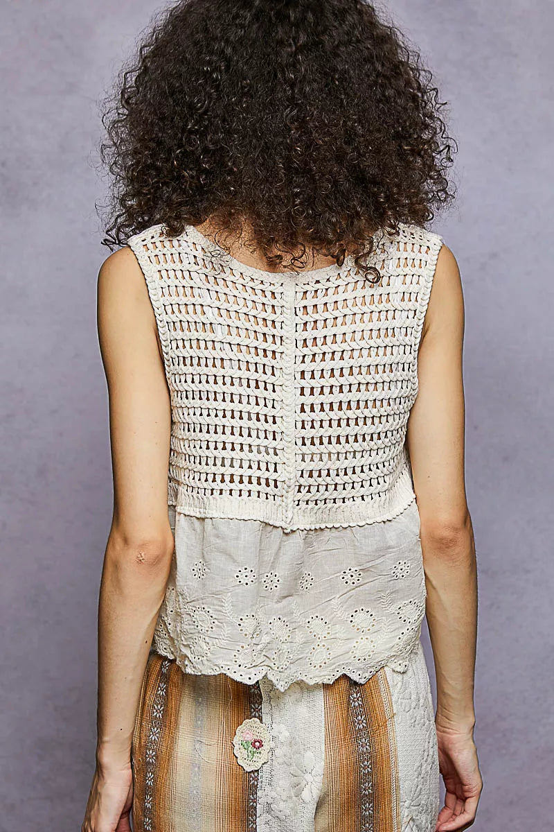 POL Sleeveless Flowy Fit Crochet Top with Scalloped Border Accents on Simply Obsessed