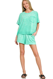 ZENANA Acid Washed Oversized Top & Shorts Set on Simply Obsessed