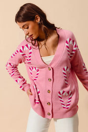 SO ME Christmas Candy Cane Button Front Sweater Cardigan on Simply Obsessed