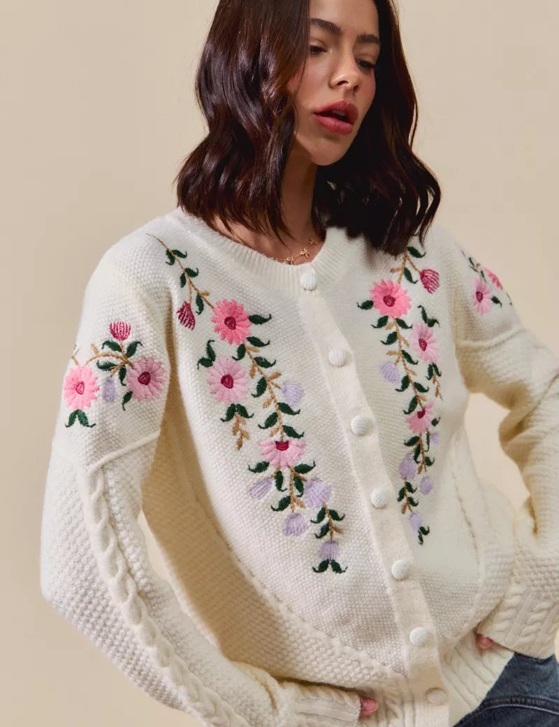 SO ME Floral Embroidered Coquette Sweater Cardigan on Simply Obsessed