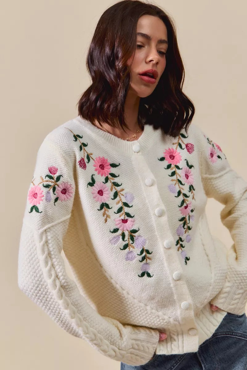 SO ME Floral Embroidered Coquette Sweater Cardigan on Simply Obsessed