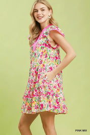 UMGEE Floral Flutter Sleeve Tiered Mini Dress on Simply Obsessed