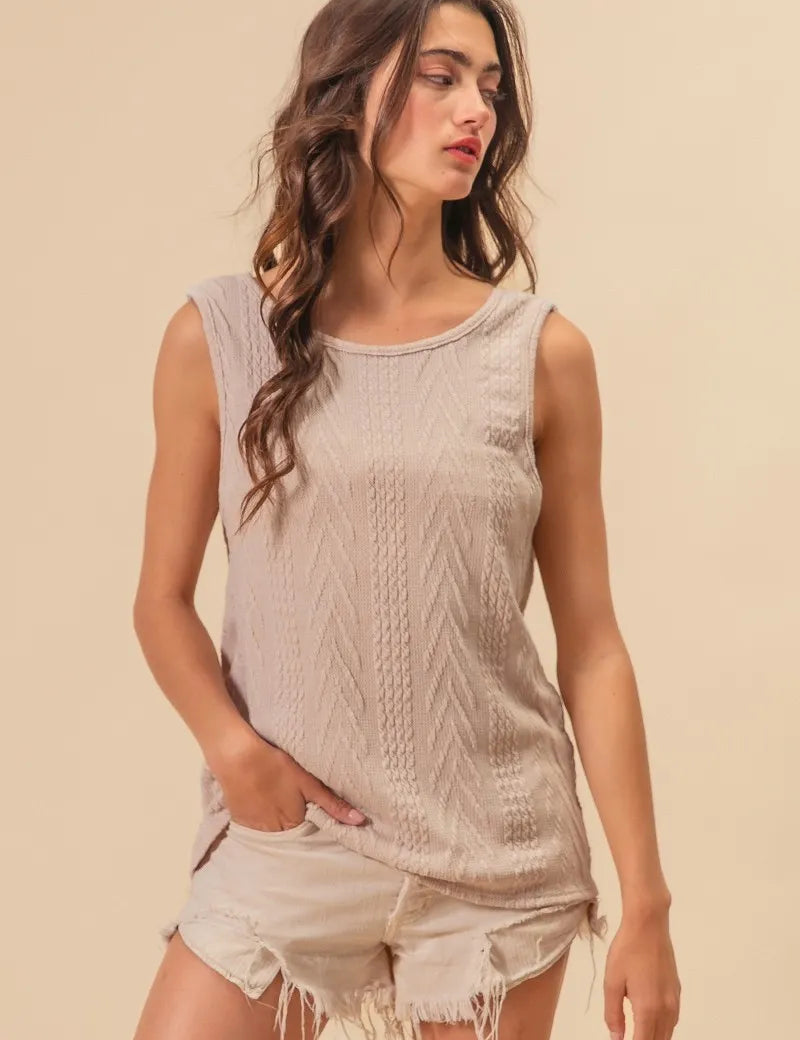 BIBI Textured Sweather Knit Twist Back Sleeveless Top on Simply Obsessed
