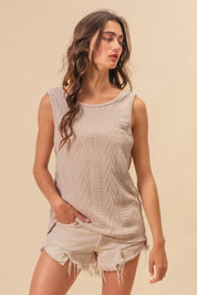 BIBI Textured Sweather Knit Twist Back Sleeveless Top on Simply Obsessed