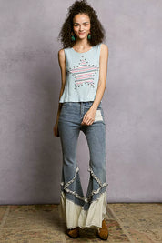 POL Round Neck Stud Point Ribbed Tank with Stripped Star Patch on Simply Obsessed