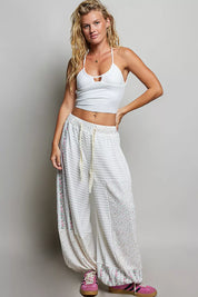 POL Patchwork Mixed Knit Wide Leg Pants on Simply Obsessed