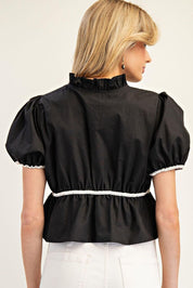 EESOME Bow Tie 3/4 Sleeve Top - BLACK on Simply Obsessed