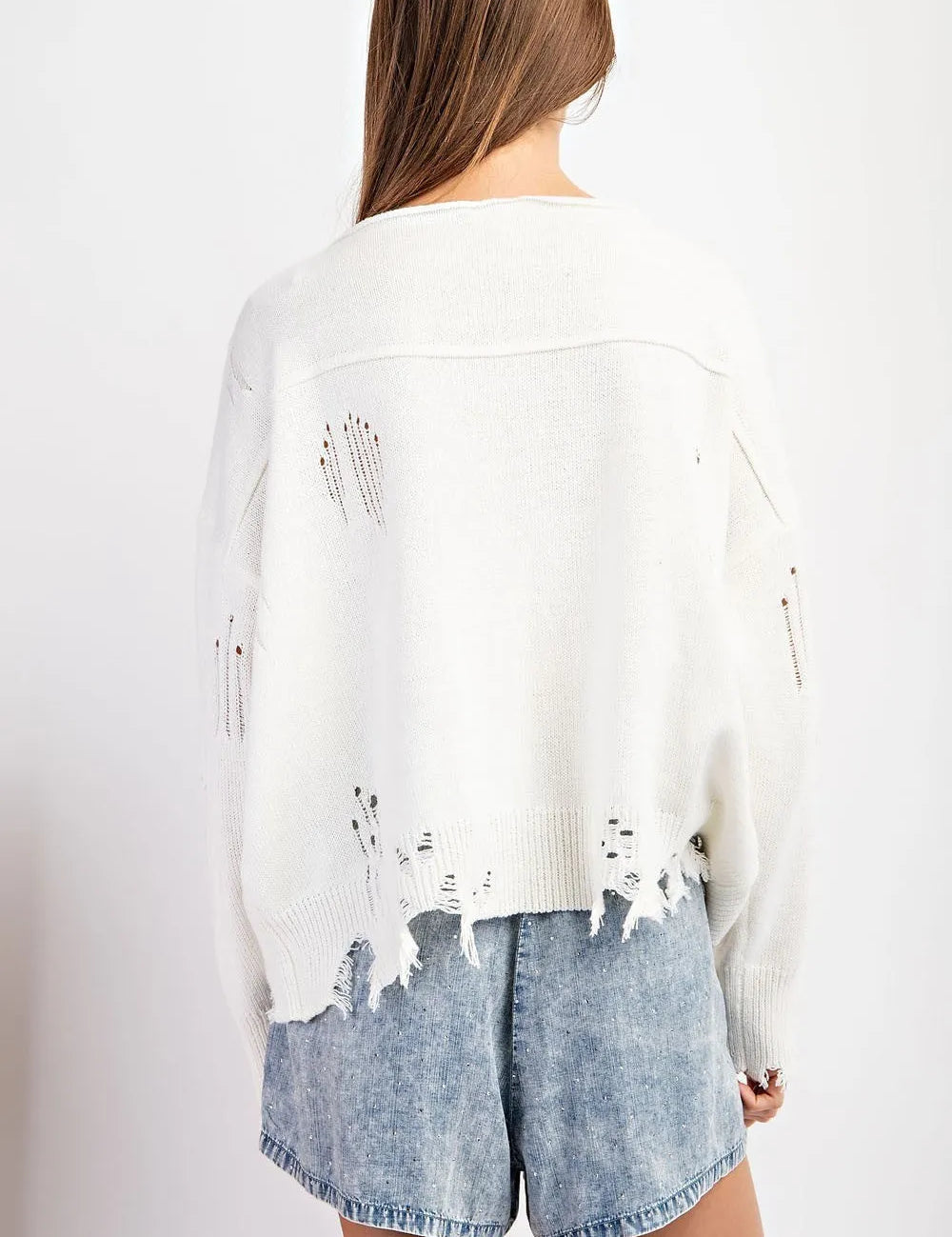 EESOME Distressed American Flag Sweater - IVORY on Simply Obsessed